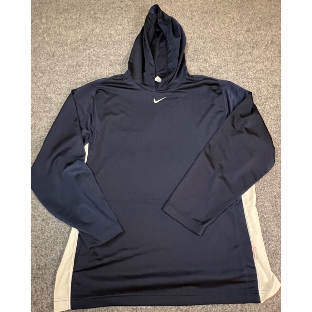 Nike Hoodie Mens XL Blue Center Swoosh Basketball Sweatshirt Y2K Hoops VTG